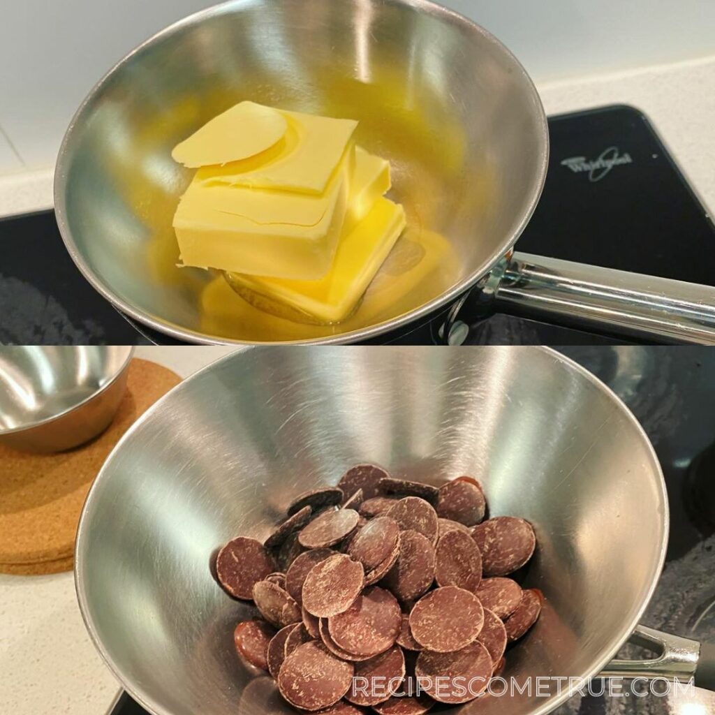 butter and chocolate in bowls over pots of hot water