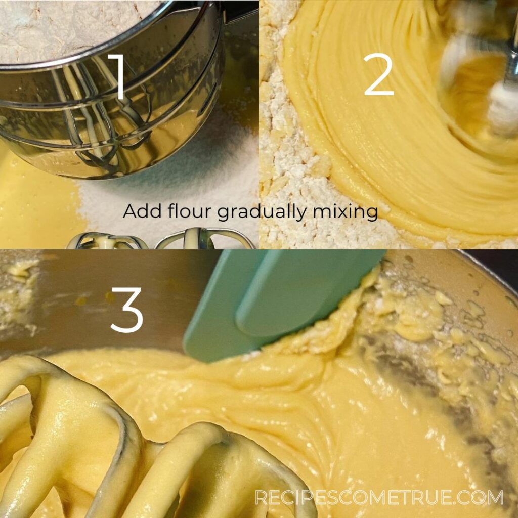 add flour into egg york mixing
