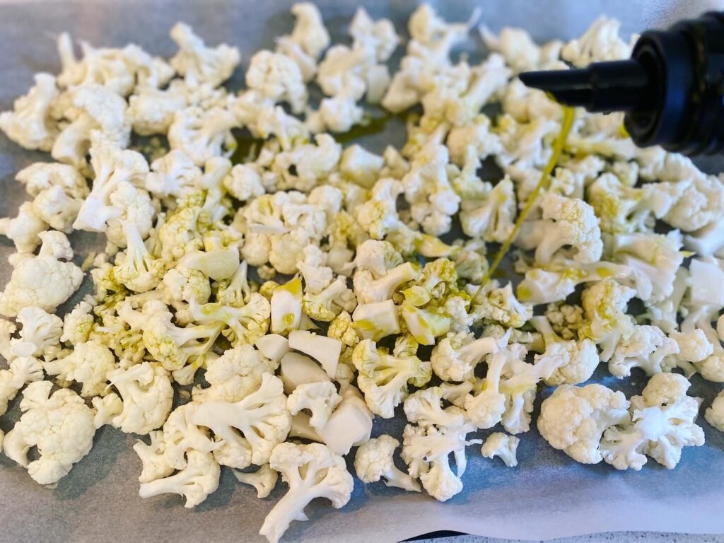 cauliflower drizzling olive oil
