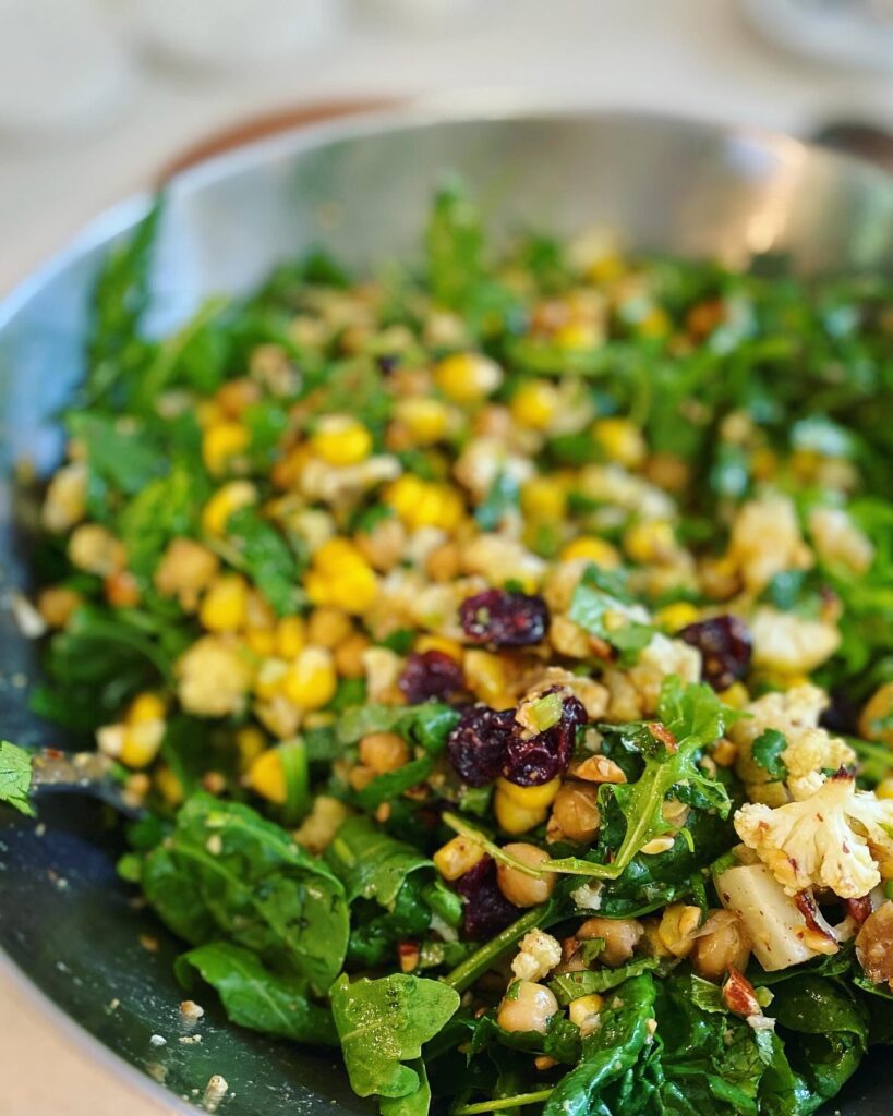 Grilled cauliflower salad with chickpeas and herbs
