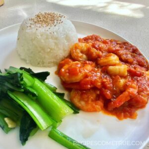stir-fry prawns with fresh tomatoes in chili sauce