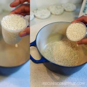 measure out the rice using a measuring cup