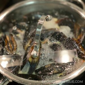 steamed mussels in a pan