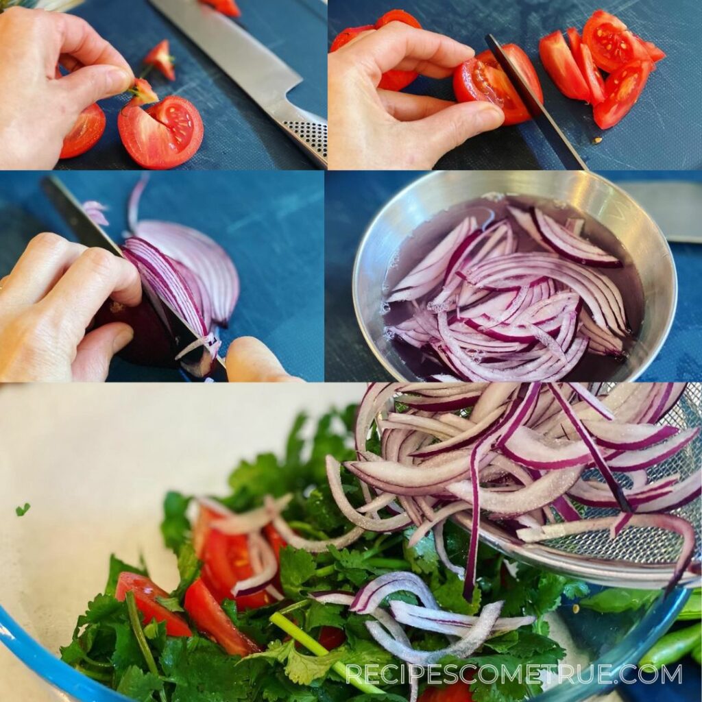 cut tomatoes and red onion
