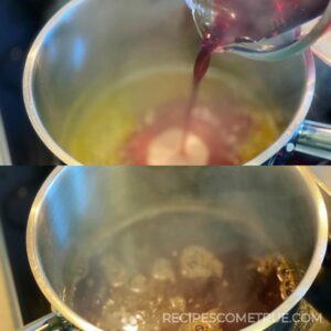 Add red wine in the saucepan