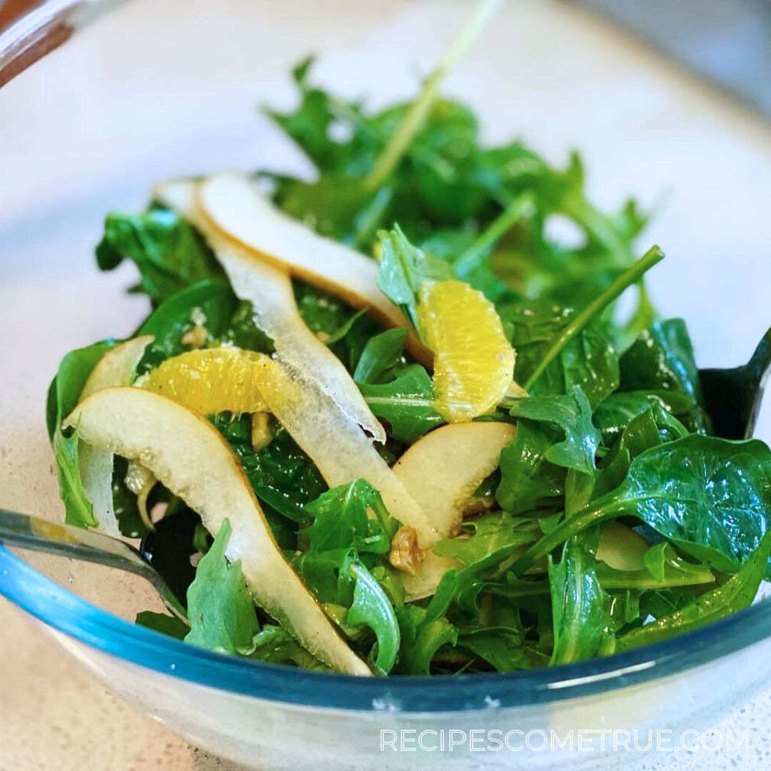 rocket, orange, pear and walnut salad