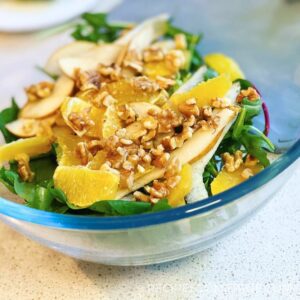 rocket, orange, pear and walnut salad