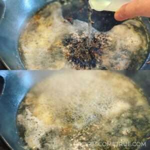 pour white wine into pan to simmer