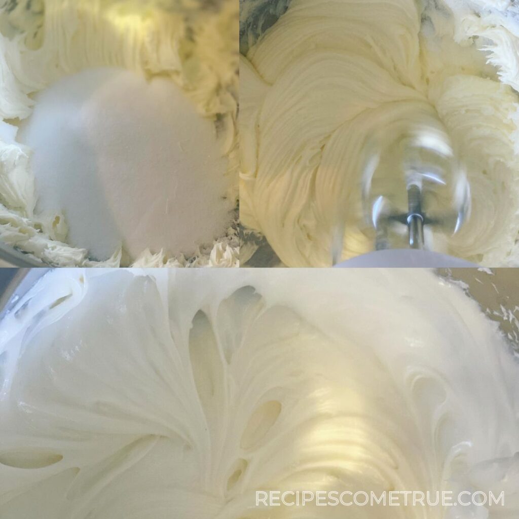 add sugar into cream cheese bowl