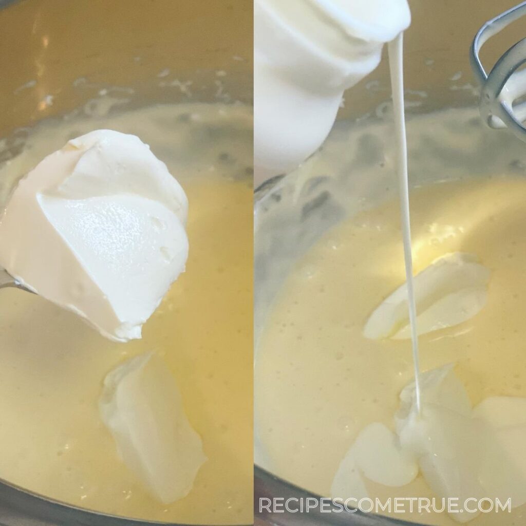 Add sour cream and thickened cream