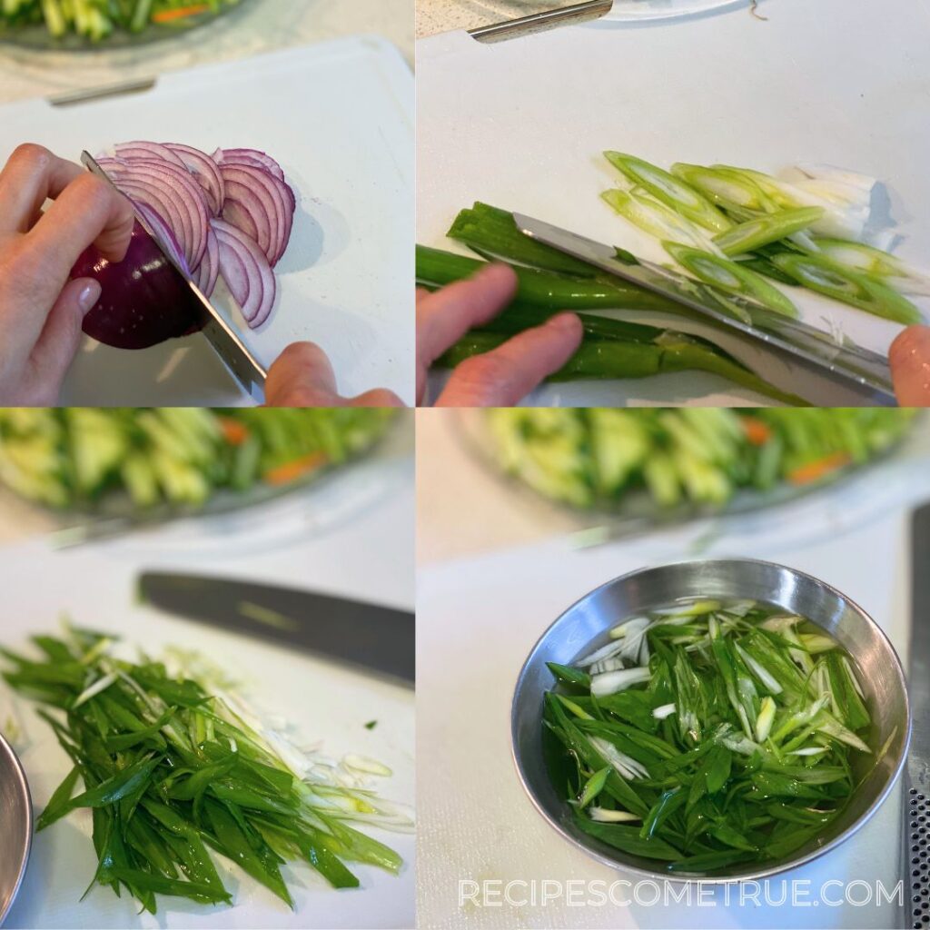 slice red onion and spring onion