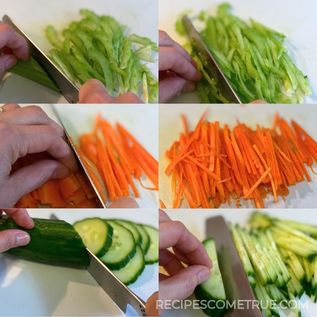 slice celery, carrot and cucumber