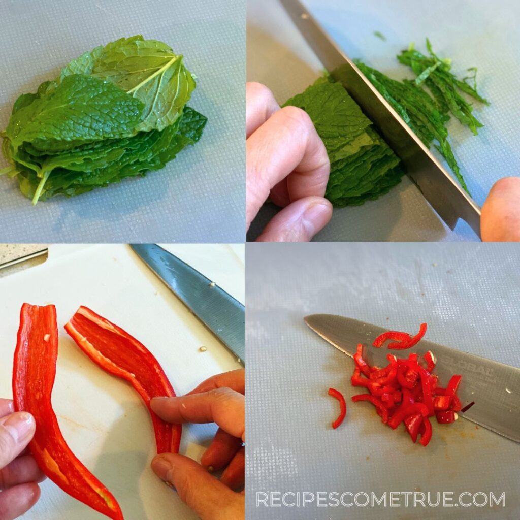 chopping mint and red chilli