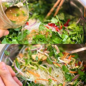 mixing Thai glass noodle salad