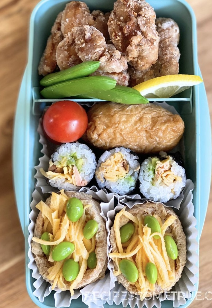 Inari Sushi and deep fried chicken Bento Inari Sushi and deep fried chicken Bento